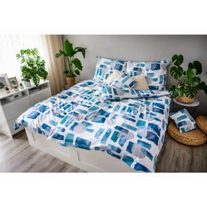 Cotton House Povlečení 3dílné LP DITA- Abstract blue / 70x90+140x200cm / bavlna + povlak na polštář 40x40cm