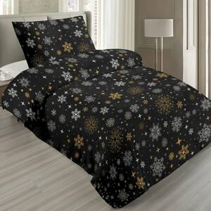 Jahu 2-dílné ložní povlečení Magic black / mikroplyš / 70 x 90 cm / 140 x 200 cm / 100% polyester / 240 g/m² / motiv vločka / černá / zlatá