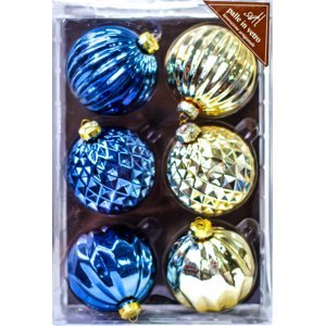 Set skleněných vánočních koulí DUE ESSE/ pr. 10 cm / 6 ks / modrá / zlatá