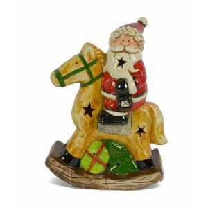 Keramický svítící Santa na houpacím koni DUE ESSE / 25 cm