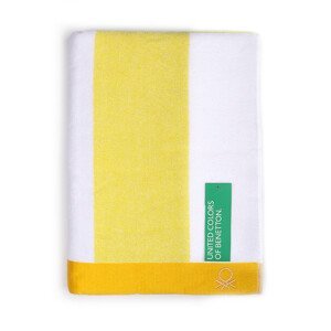 Plážová osuška United Colors of Benetton / 90x160 cm / 100% bavlna Velur / žlutá / bílá
