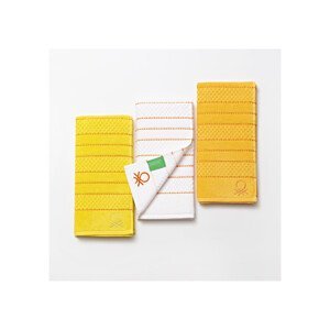 Set tří kuchyňských utěrek United Colors of Benetton / žlutá, oranžová, bílá / 100% bavlna / 50 x 70 cm