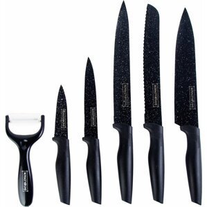 6 - dílná sada kuchyňských nožů s nepřilnavým povrchem + škrabka Royalty Line RL-MB5 / černá