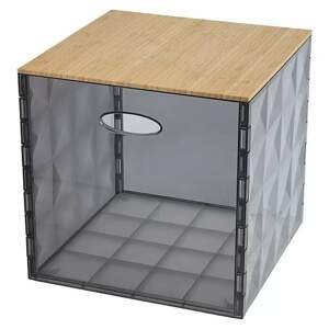 German Úložný box Crystall s bambusovým víkem / 31 x 31 x 30,5 cm / plast / průhledná / šedá