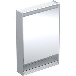 Geberit ONE - Zrcadlová skříňka s LED osvětlením, 600x900x150 mm, panty vlevo, s nikou, hliník 505.830.00.1