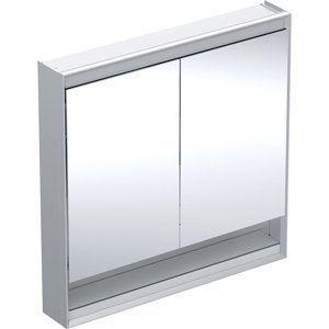 Geberit ONE - Zrcadlová skříňka s LED osvětlením, 900x900x150 mm, 2 dvířka, s nikou, hliník 505.833.00.1