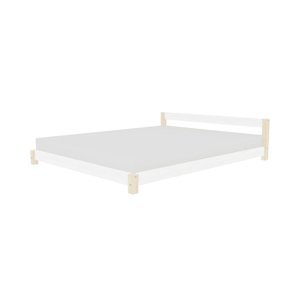 Benlemi Dvoulůžková dřevěná postel COMFY ve scandi stylu Rozměr: 180x200 cm, Zvolte barvu hranolů: Nelakovaná, Zvolte barvu ploch: Bílá