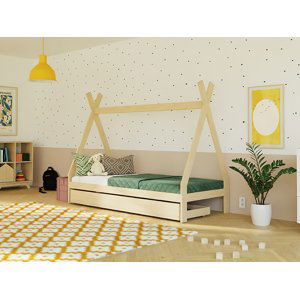 Benlemi Rostoucí dětská postel SWITCH 2v1 ve tvaru teepee s úložným šuplíkem Zvolte barvu: Béžová, Zvolte rozměr: 90x160 cm