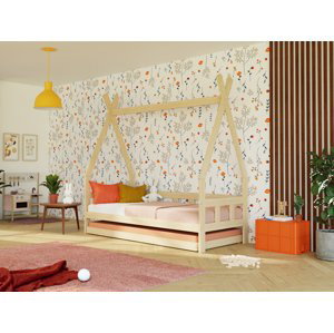 Benlemi Dětská teepee postel FENCE 4v1 ze dřeva se zábranou a přistýlkou Zvolte barvu: Béžová, Zvolte rozměr: 90x160 cm, Zvolte zábranu: S otevřeným …