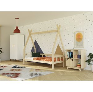 Benlemi Dětská teepee postel FENCE 4v1 ze dřeva se zábranou Zvolte barvu: Petrolejová, Zvolte rozměr: 90x160 cm, Zvolte zábranu: S otevřeným vstupem