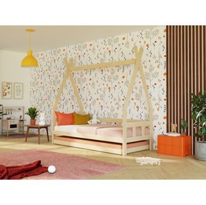 Benlemi Dětská teepee postel FENCE 4v1 ze dřeva se zábranou a přistýlkou Zvolte barvu: Béžová, Zvolte rozměr: 90x190 cm, Zvolte zábranu: S otevřeným …