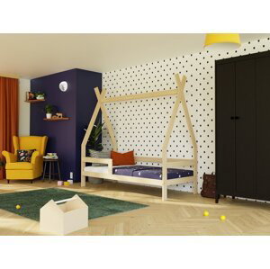 Benlemi Dětská dřevěná postel SAFE 5v1 ve tvaru teepee se zábranou Zvolte barvu: Petrolejová, Zvolte rozměr: 90x160 cm, Zvolte zábranu: S jednou zábr…