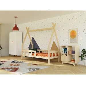 Benlemi Dětská teepee postel FENCE 4v1 ze dřeva se zábranou Zvolte barvu: Béžová, Zvolte rozměr: 90x160 cm, Zvolte zábranu: S jednou zábranou
