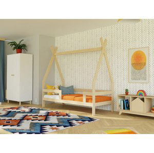 Benlemi Dětská dřevěná postel SAFE 5v1 ve tvaru teepee se zábranou Zvolte barvu: Cihlová, Zvolte rozměr: 90x160 cm, Zvolte zábranu: Se dvěma zábranami