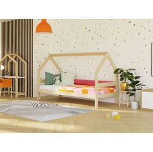 Benlemi Dětská dřevěná postel domeček SAFE 3v1 se zábranou Zvolte barvu: Cihlová, Zvolte rozměr: 120x200 cm, Zvolte zábranu: S otevřeným vstupem