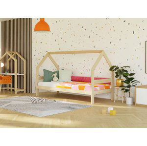 Benlemi Dětská dřevěná postel domeček SAFE 3v1 se zábranou Zvolte barvu: Pastelově růžová, Zvolte rozměr: 120x200 cm, Zvolte zábranu: S otevřeným vst…