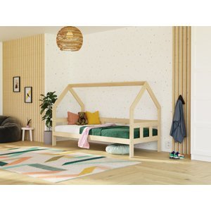 Benlemi Dětská postel domeček FENCE 2v1 ze dřeva se zábranou Zvolte barvu: Béžová, Zvolte rozměr: 120x200 cm, Zvolte zábranu: S otevřeným vstupem