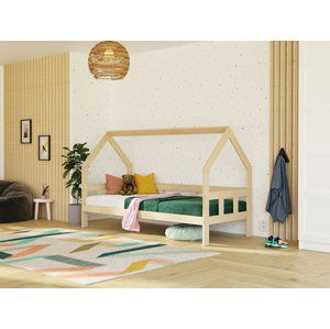 Benlemi Dětská postel domeček FENCE 2v1 ze dřeva se zábranou Zvolte barvu: Šalvějová zelená, Zvolte rozměr: 120x200 cm, Zvolte zábranu: S otevřeným v…