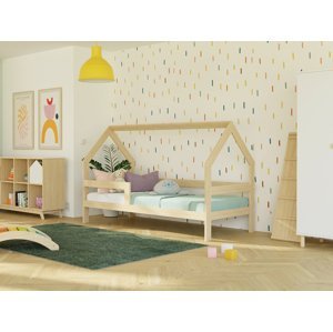 Benlemi Dětská dřevěná postel domeček SAFE 3v1 se zábranou Zvolte barvu: Tmavě šedá, Zvolte rozměr: 90x180 cm, Zvolte zábranu: S jednou zábranou