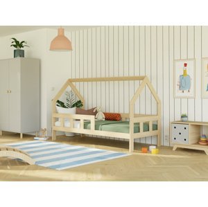 Benlemi Dětská postel domeček FENCE 2v1 ze dřeva se zábranou Zvolte barvu: Béžová, Zvolte rozměr: 90x160 cm, Zvolte zábranu: S jednou zábranou