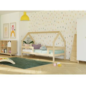 Benlemi Dětská dřevěná postel domeček SAFE 3v1 se zábranou Zvolte barvu: Tmavě šedá, Zvolte rozměr: 90x180 cm, Zvolte zábranu: Se dvěma zábranami