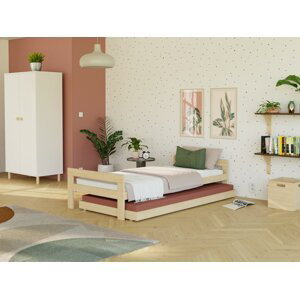 Benlemi Rostoucí dřevěná jednolůžková postel SWITCH 2v1 s čely a přistýlkou Zvolte barvu: Béžová, Zvolte rozměr: 80x160 cm