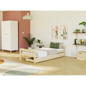 Benlemi Rostoucí dřevěná jednolůžková postel SWITCH 2v1 s čely a úložným šuplíkem Zvolte barvu: Pastelově růžová, Zvolte rozměr: 80x190 cm