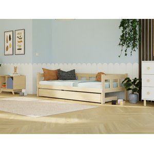 Benlemi Dřevěná jednolůžková postel FENCE 4v1 se zábranou a úložným šuplíkem Zvolte barvu: Námořnická modrá, Zvolte rozměr: 135x190 cm, Zvolte zábran…