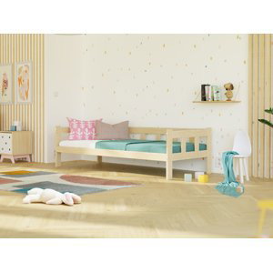 Benlemi Dřevěná jednolůžková postel FENCE 4v1 se zábranou Zvolte barvu: Béžová, Zvolte rozměr: 140x200 cm, Zvolte zábranu: S otevřeným vstupem