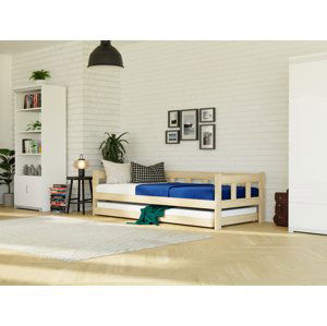 Benlemi Dřevěná jednolůžková postel FENCE 4v1 se zábranou a přistýlkou Zvolte barvu: Námořnická modrá, Zvolte rozměr: 80x160 cm, Zvolte zábranu: S ot…