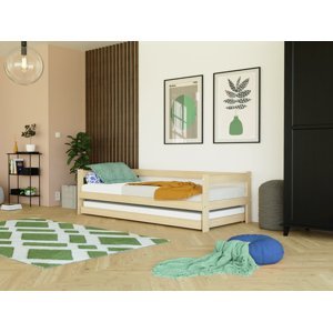 Benlemi Jednolůžková postel ze dřeva SAFE 5v1 se zábranou a přistýlkou Zvolte barvu: Béžová, Zvolte rozměr: 80x160 cm, Zvolte zábranu: S otevřeným vs…