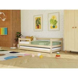 Benlemi Jednolůžková postel ze dřeva SAFE 5v1 se zábranou a přistýlkou Zvolte barvu: Béžová, Zvolte rozměr: 80x160 cm, Zvolte zábranu: S jednou zábra…