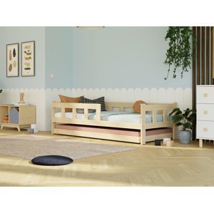 Benlemi Dřevěná jednolůžková postel FENCE 4v1 se zábranou a přistýlkou Zvolte barvu: Bílá, Zvolte rozměr: 80x160 cm, Zvolte zábranu: S jednou zábranou