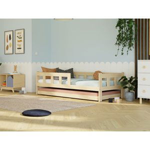 Benlemi Dřevěná jednolůžková postel FENCE 4v1 se zábranou a přistýlkou Zvolte barvu: Nelakovaná, Zvolte rozměr: 80x160 cm, Zvolte zábranu: S jednou z…