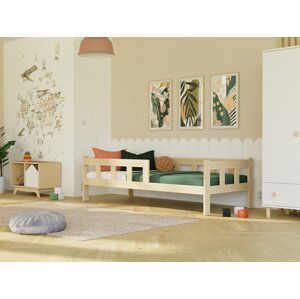 Benlemi Dřevěná jednolůžková postel FENCE 4v1 se zábranou Zvolte barvu: Šalvějová zelená, Zvolte rozměr: 80x190 cm, Zvolte zábranu: S jednou zábranou