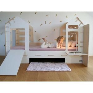 Myminihome Dětská domečková postel se skluzavkou a lampičkou Zvolte barvu: Béžová, Rozměr: 90x180 cm, Strana: Vlevo