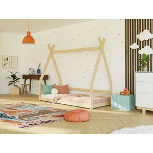Benlemi Dětská nízká postel SAFE 9v1 ve tvaru teepee se zábranou Zvolte barvu: Pastelově růžová, Zvolte rozměr: 90x190 cm, Zvolte zábranu: S otevřený…