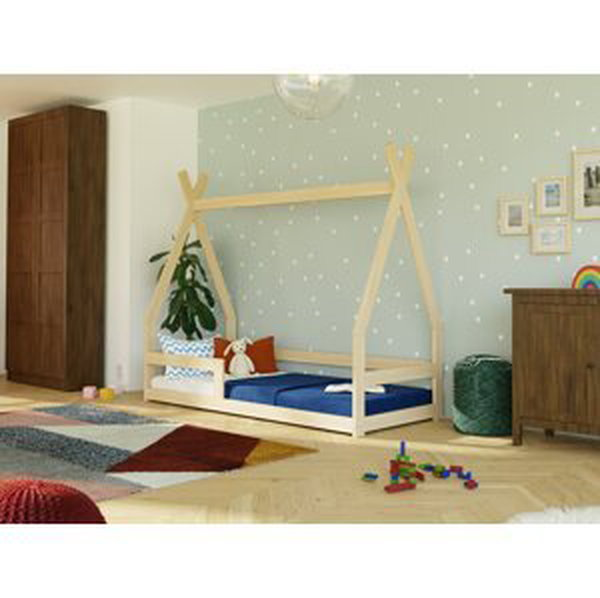 Benlemi Dětská nízká postel SAFE 9v1 ve tvaru teepee se zábranou Zvolte barvu: Tmavě šedá, Zvolte rozměr: 90x200 cm, Zvolte zábranu: S jednou zábranou