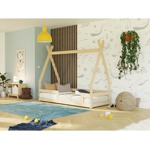 Benlemi Dětská nízká postel SAFE 9v1 ve tvaru teepee se zábranou Zvolte barvu: Béžová, Zvolte rozměr: 90x160 cm, Zvolte zábranu: Se dvěma zábranami