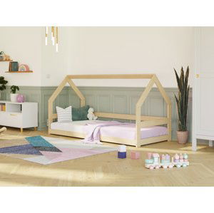 Benlemi Nízká postel domeček SAFE 8v1 ze dřeva se zábranou Zvolte barvu: Námořnická modrá, Zvolte rozměr: 120x200 cm, Zvolte zábranu: S otevřeným vst…