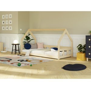 Benlemi Nízká domečková postel pro děti FENCE 6v1 se zábranou Zvolte barvu: Béžová, Zvolte rozměr: 120x200 cm, Zvolte zábranu: S otevřeným vstupem