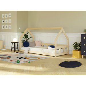 Benlemi Nízká domečková postel pro děti FENCE 6v1 se zábranou Zvolte barvu: Pastelově růžová, Zvolte rozměr: 90x190 cm, Zvolte zábranu: S otevřeným v…
