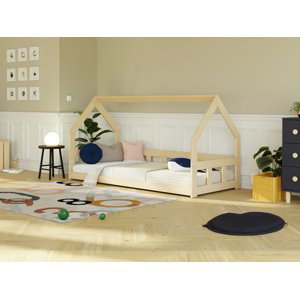 Benlemi Nízká domečková postel pro děti FENCE 6v1 se zábranou Zvolte barvu: Béžová, Zvolte rozměr: 90x200 cm, Zvolte zábranu: S otevřeným vstupem