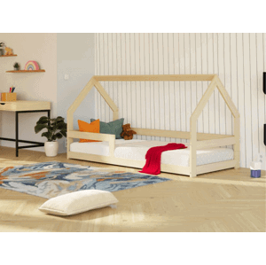 Benlemi Nízká postel domeček SAFE 8v1 ze dřeva se zábranou Zvolte barvu: Pastelově růžová, Zvolte rozměr: 90x160 cm, Zvolte zábranu: S jednou zábranou