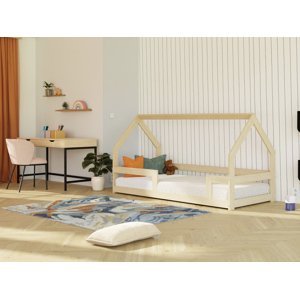 Benlemi Nízká postel domeček SAFE 8v1 ze dřeva se zábranou Zvolte barvu: Béžová, Zvolte rozměr: 90x160 cm, Zvolte zábranu: Se dvěma zábranami