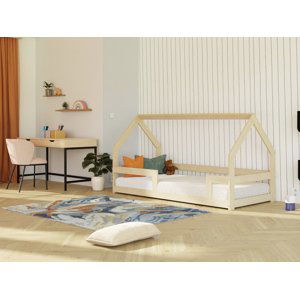 Benlemi Nízká postel domeček SAFE 8v1 ze dřeva se zábranou Zvolte barvu: Transparentní vosková lazura matná, Zvolte rozměr: 90x160 cm, Zvolte zábranu…