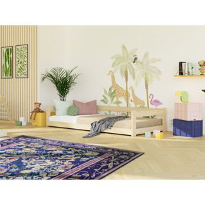 Benlemi Nízká jednolůžková postel ze dřeva SAFE 5v1 se zábranou Zvolte barvu: Pastelově růžová, Zvolte rozměr: 120x200 cm, Zvolte zábranu: S otevřený…