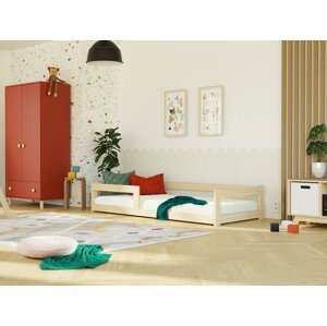Benlemi Nízká jednolůžková postel ze dřeva SAFE 5v1 se zábranou Zvolte barvu: Béžová, Zvolte rozměr: 120x200 cm, Zvolte zábranu: S jednou zábranou