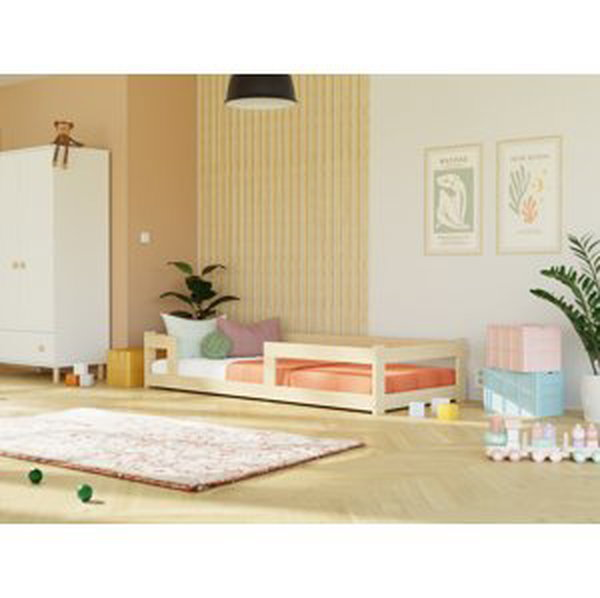 Benlemi Nízká jednolůžková postel ze dřeva SAFE 5v1 se zábranou Zvolte barvu: Pastelově růžová, Zvolte rozměr: 120x200 cm, Zvolte zábranu: Se dvěma z…