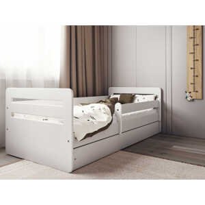 Benlemi Bílá postel pro děti TOMI s bočnicí Rozměr: 80x140 cm, Matrace: Bez matrace, Šuplík: Bez šuplíku